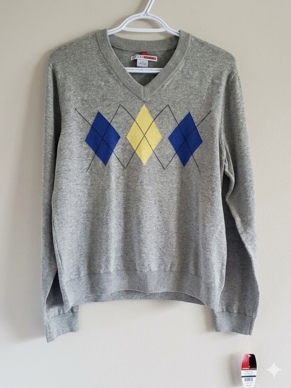 NWT Vintage Grandslam Lemon Drop Argyle V-Neck Cotton Sweater Sz M Golf Tennis
